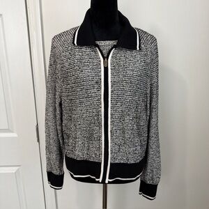 St. John Sport 2-Piece Sweater And Sleeveless Knit Blouse Set - Black/White - L